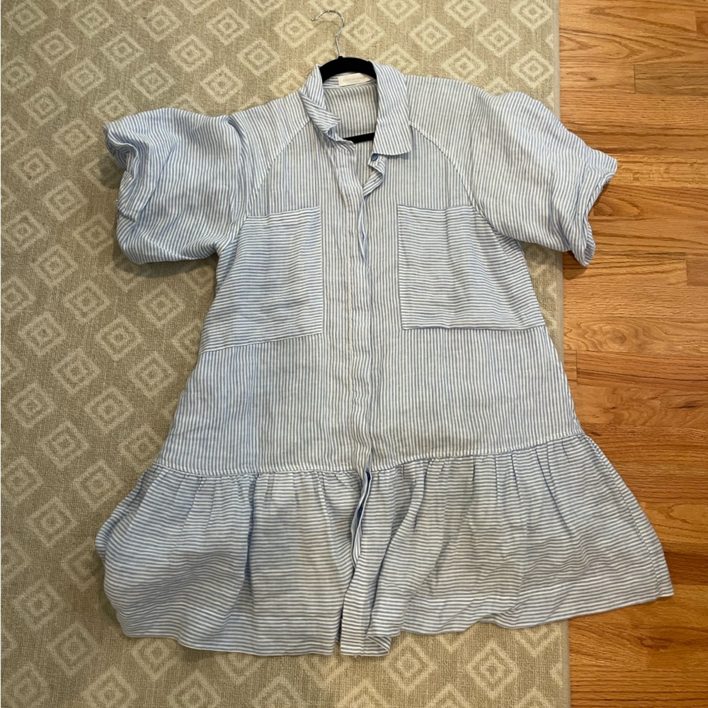 Simkhai shirt dress blue and white linen size L